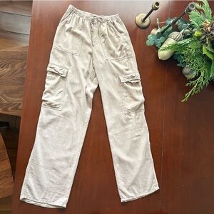 Melville Linen Blend Tan Beige Cargo Pants with Waist Tie Size Small